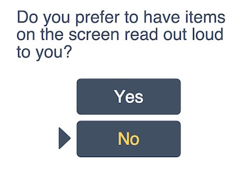 A question with two buttons below it, labelled "yes" and "no"